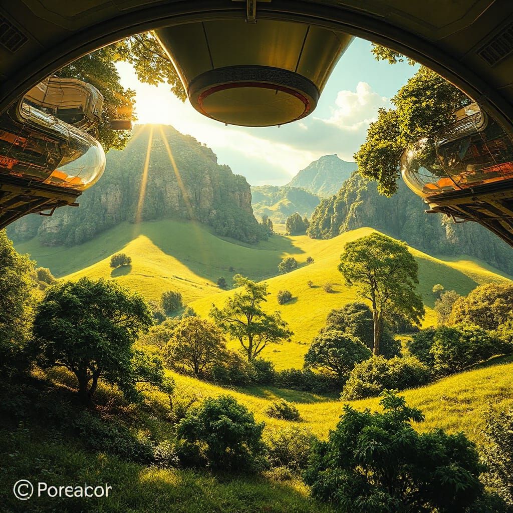 Surreal Futuristic Utopia in Solarpunk Style