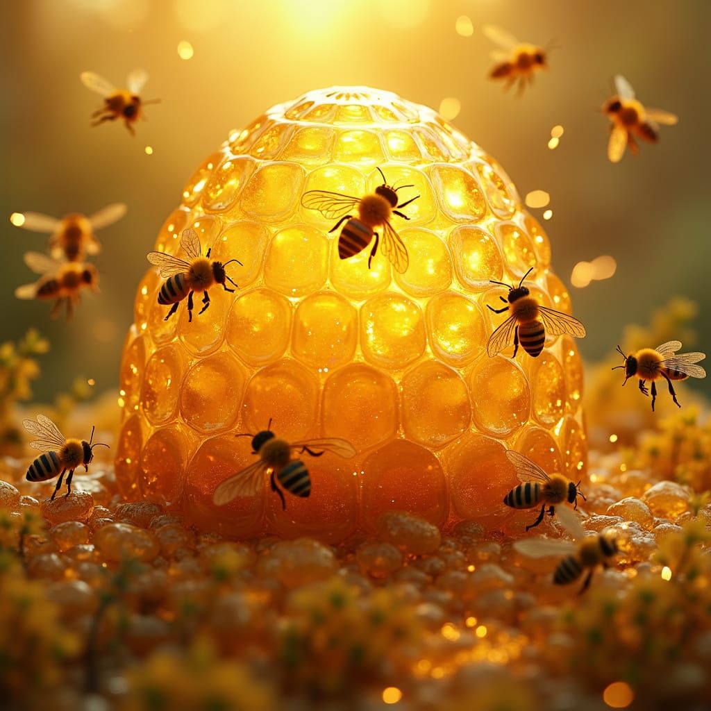 Amber Glass Beehive with Dripping Golden Honey
