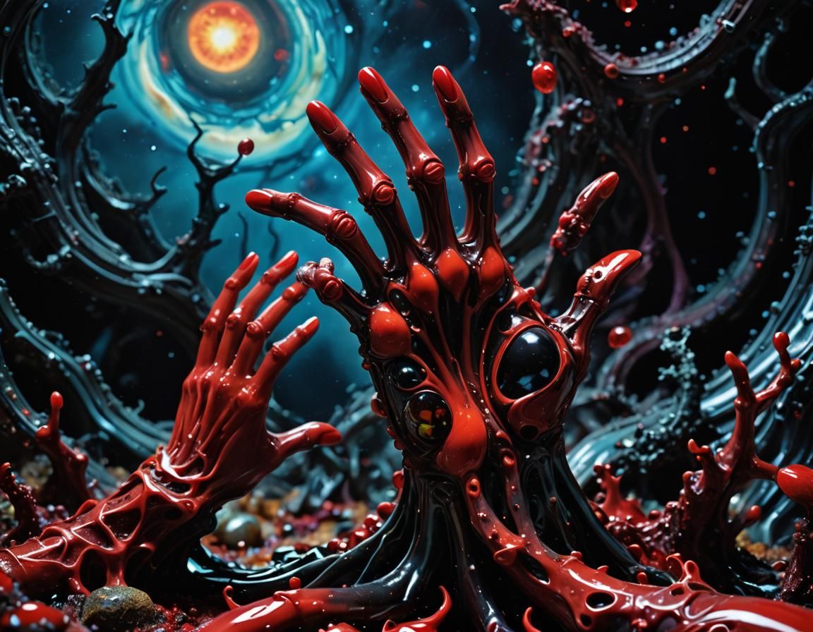 Surreal Dream Creature Hand in Twisted Nightmare Environment
