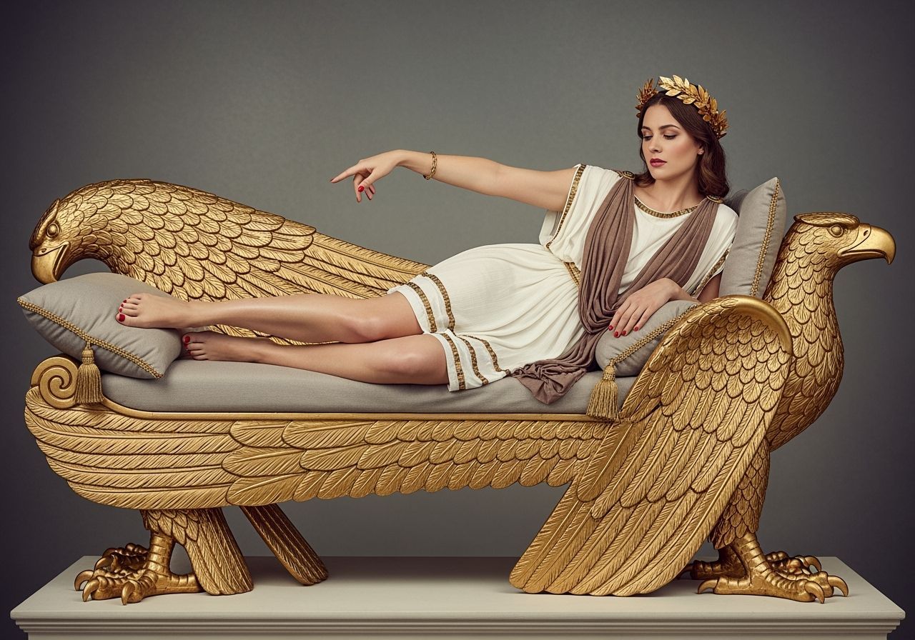 Opulent Roman Empress Lounging on Gold Chaise Longue