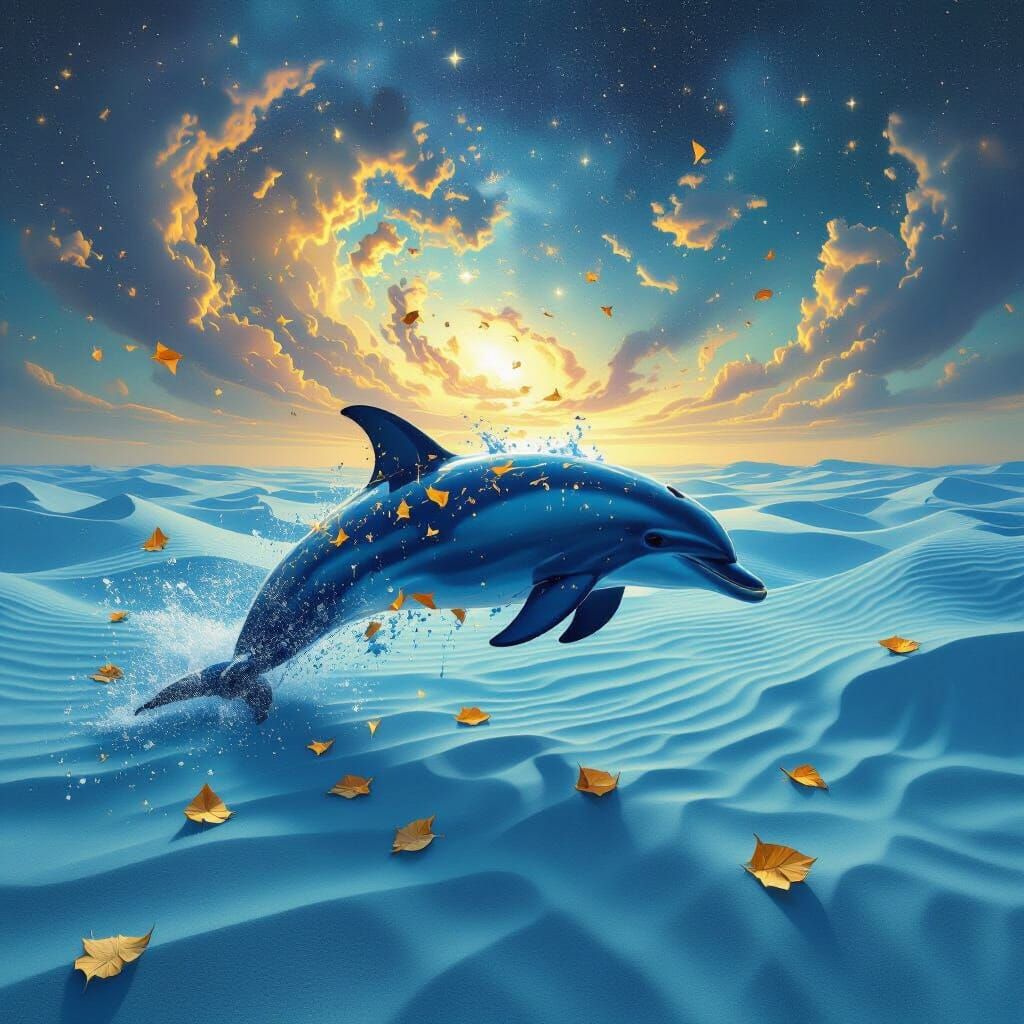 Surreal Dolphin Dreamscape in Desert Dunes
