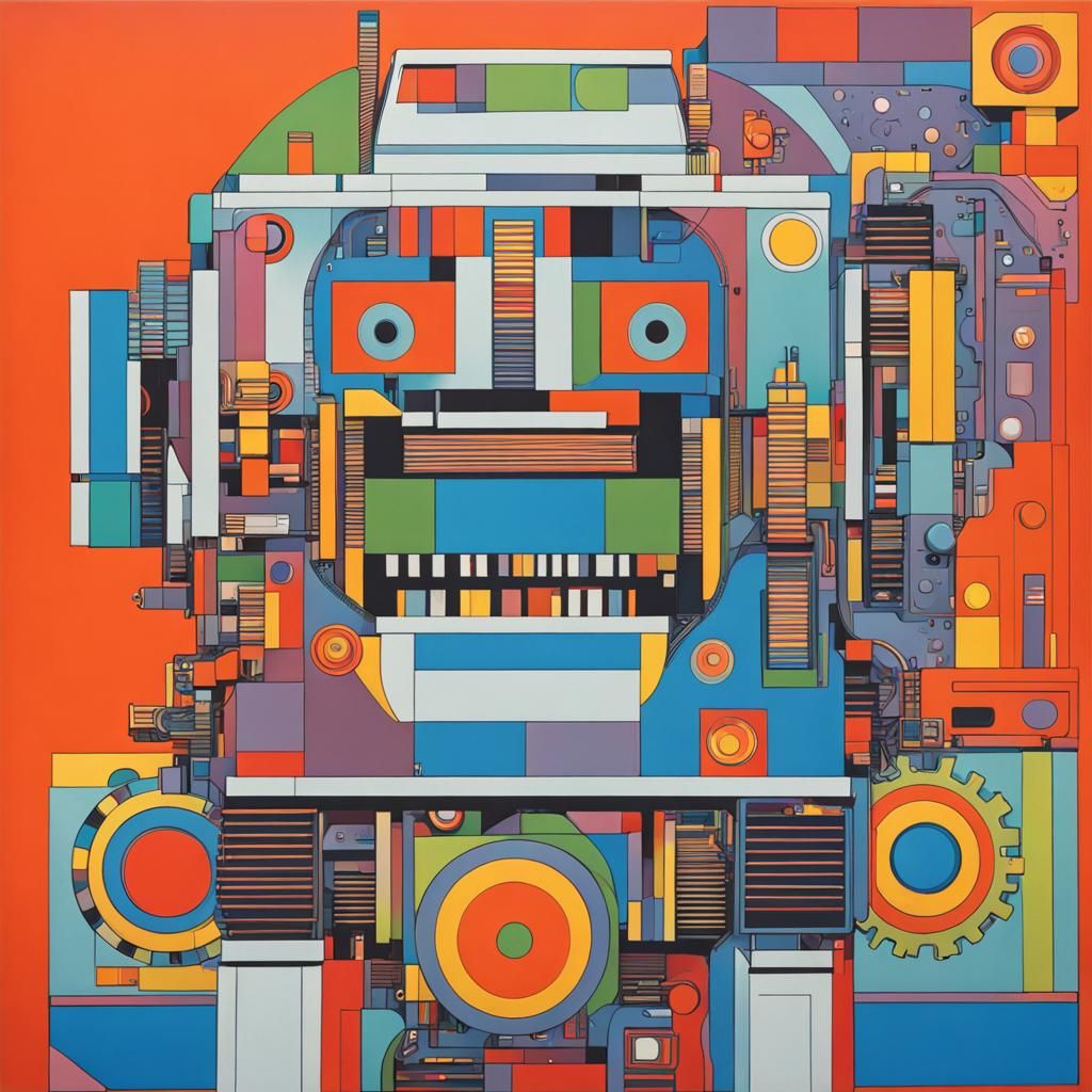 Paolozzi-Inspired Abstract Robot Art in Complementary Colors