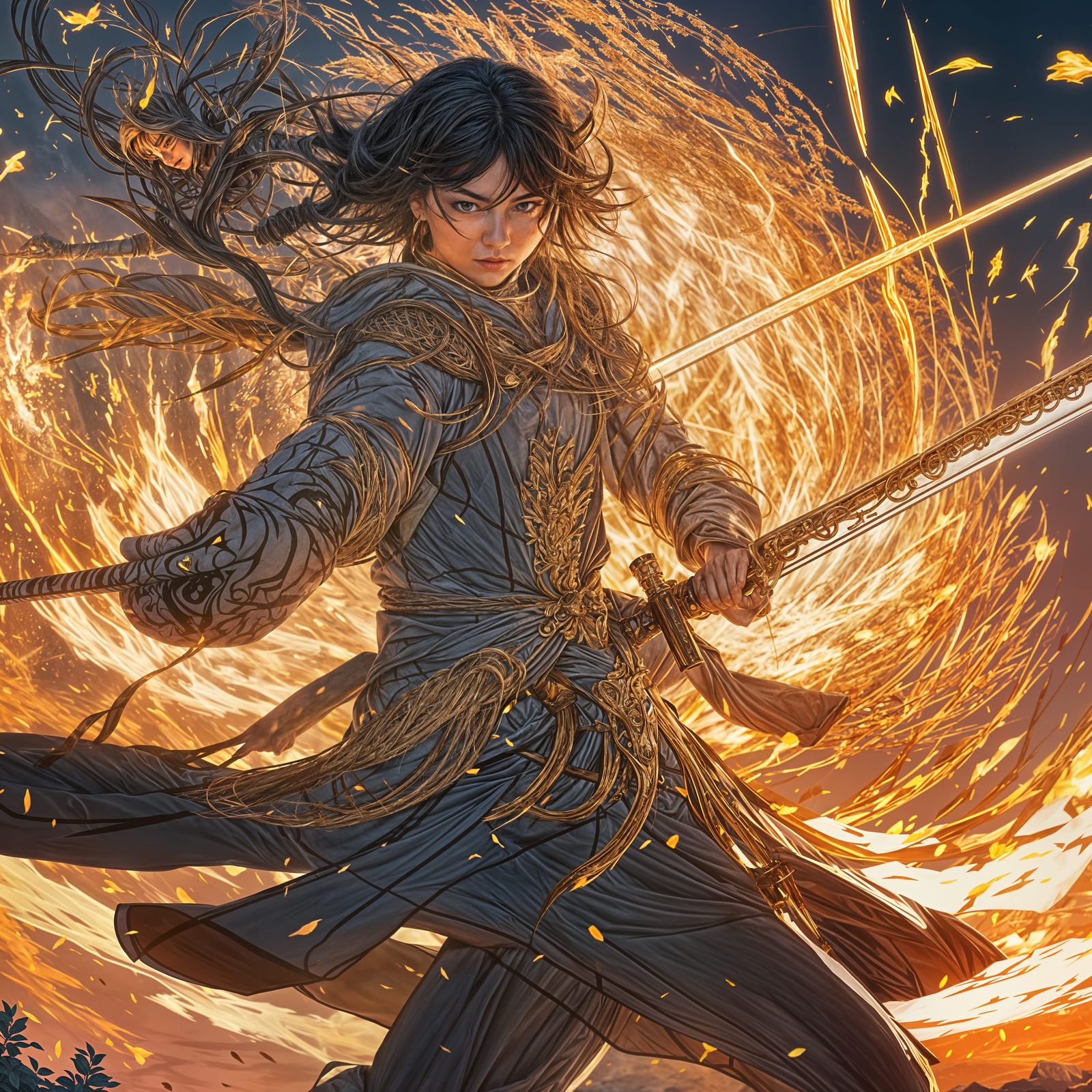 Cute Warrior Maiden Engages Fierce Wolf in Epic Battle