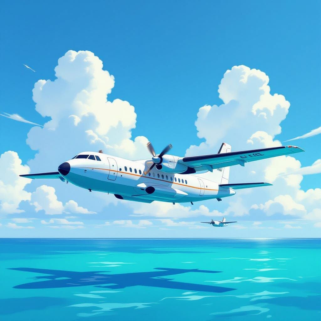 Futuristic Twin Fuselage Aircraft Over Turquoise Sea