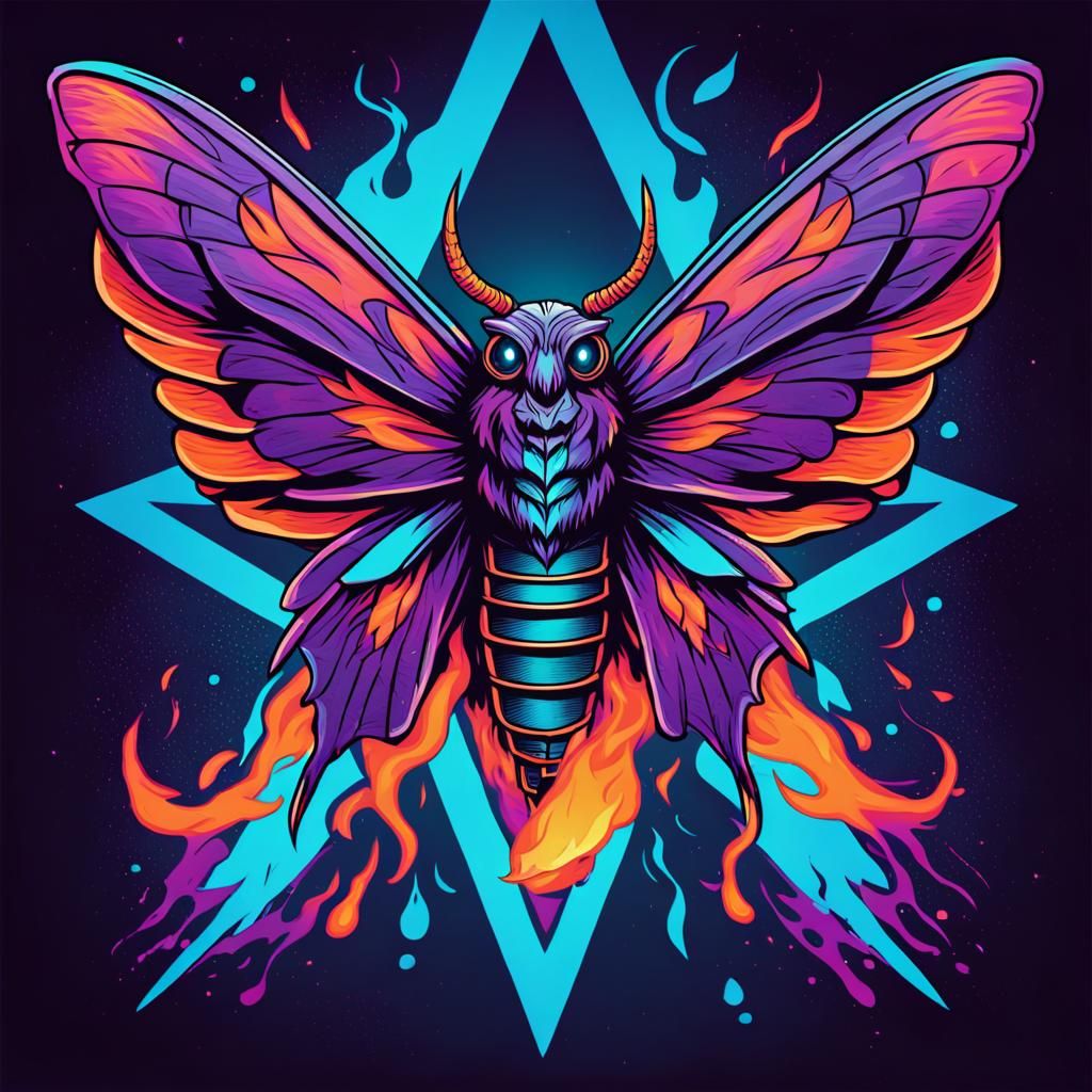 Metallica Logo with Moth in Flame: Comic Illustration