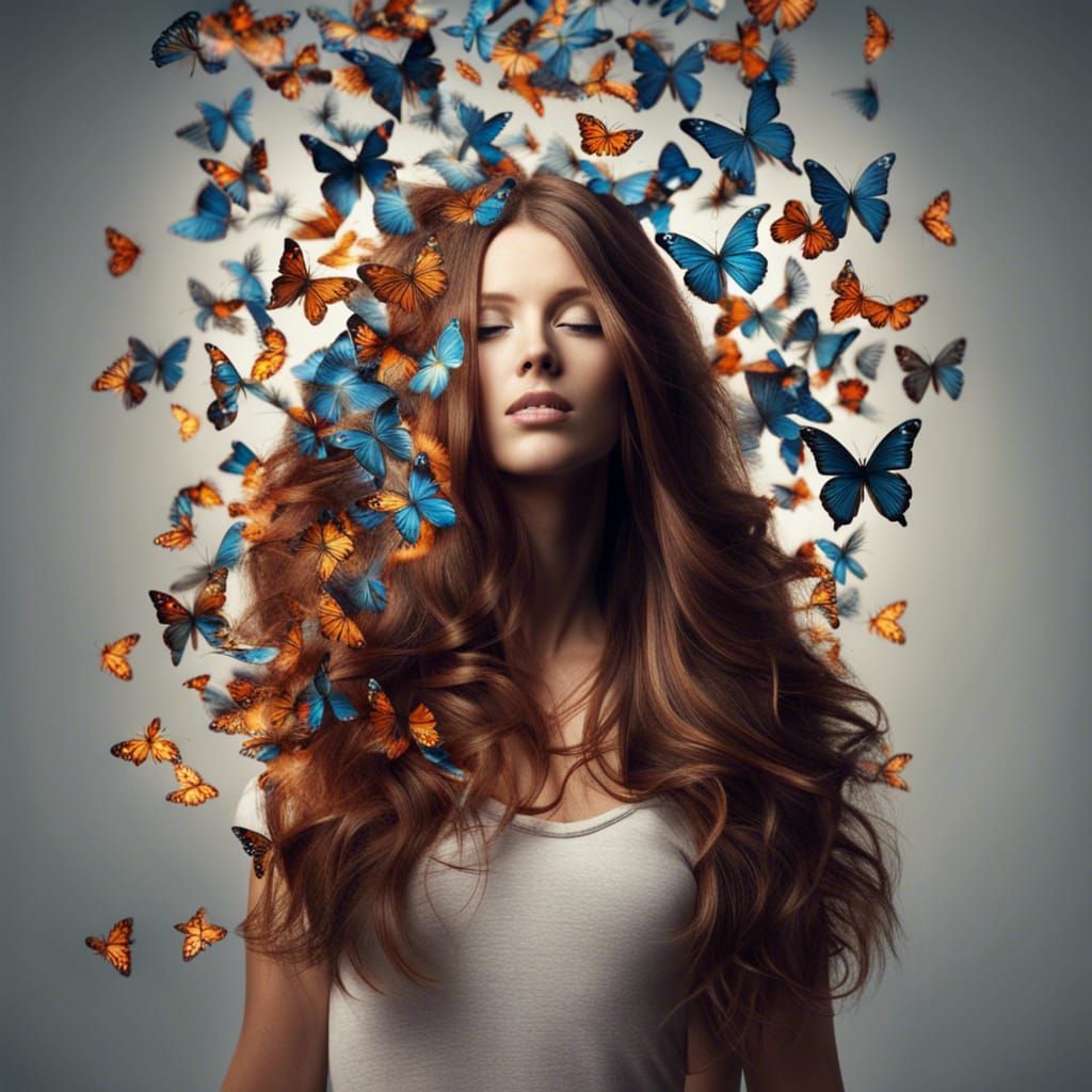 Butterfly Hair Woman in Dynamic Lighting