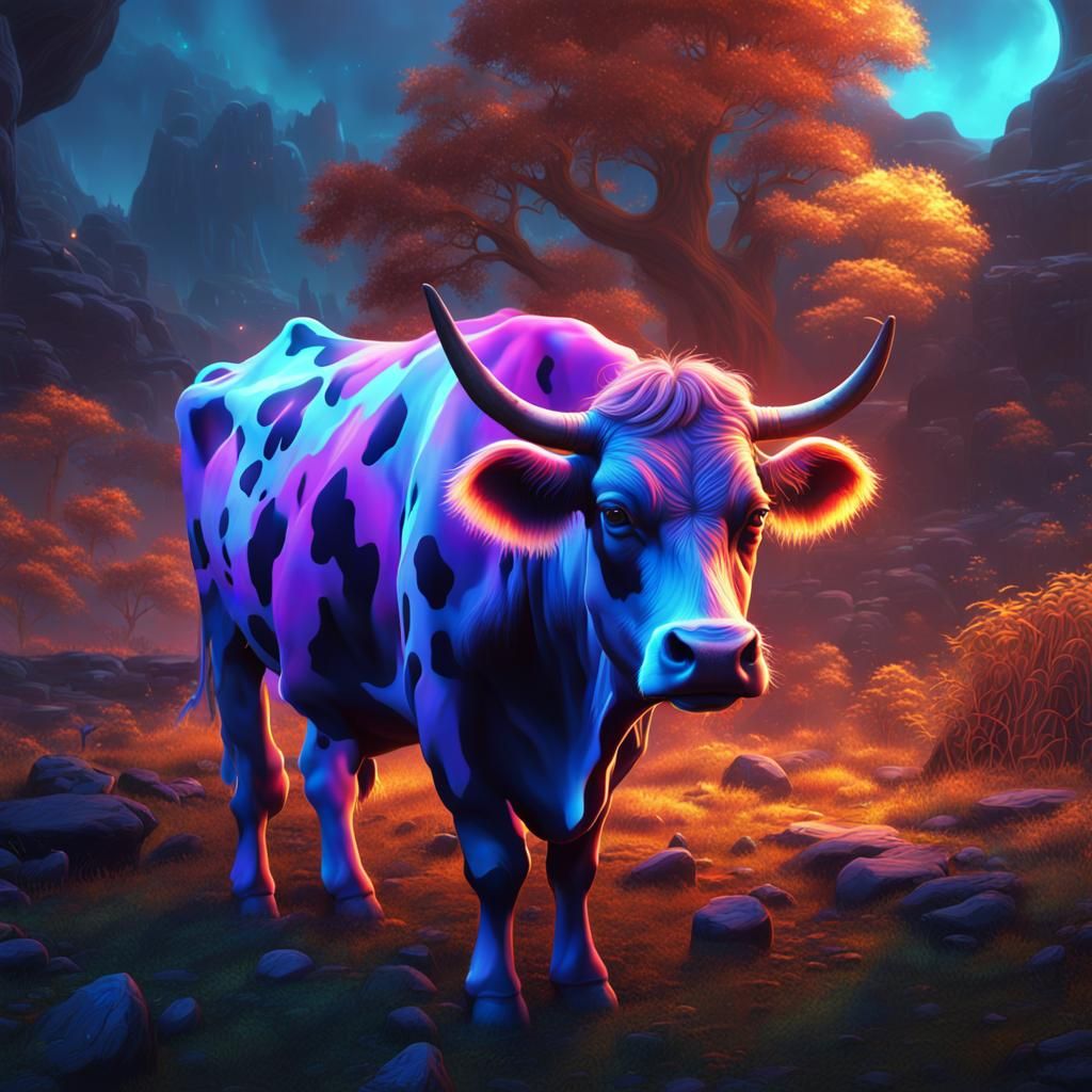 Glowing Cow in a Detailed Matte Painting