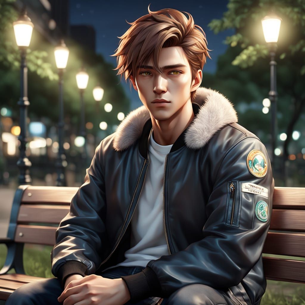 Melancholic Anime Scene of a Young Man at Night