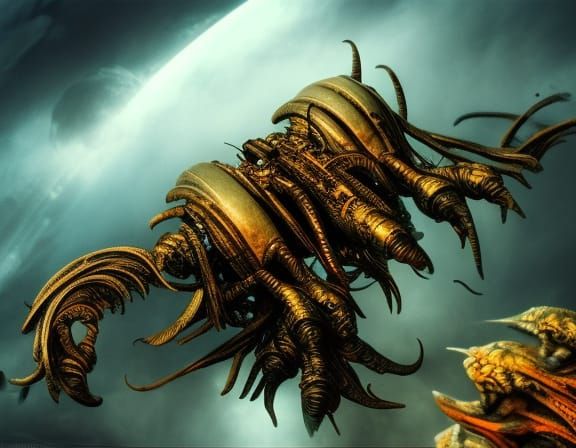 Exotic Alien Starship Exiting Jump Gate