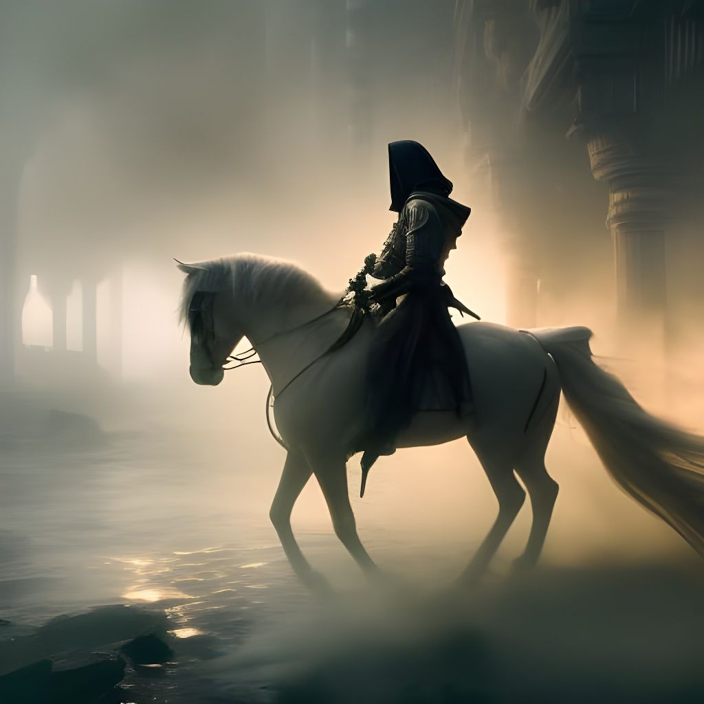 Epic Grim Reaper on White Horse Digital Painting