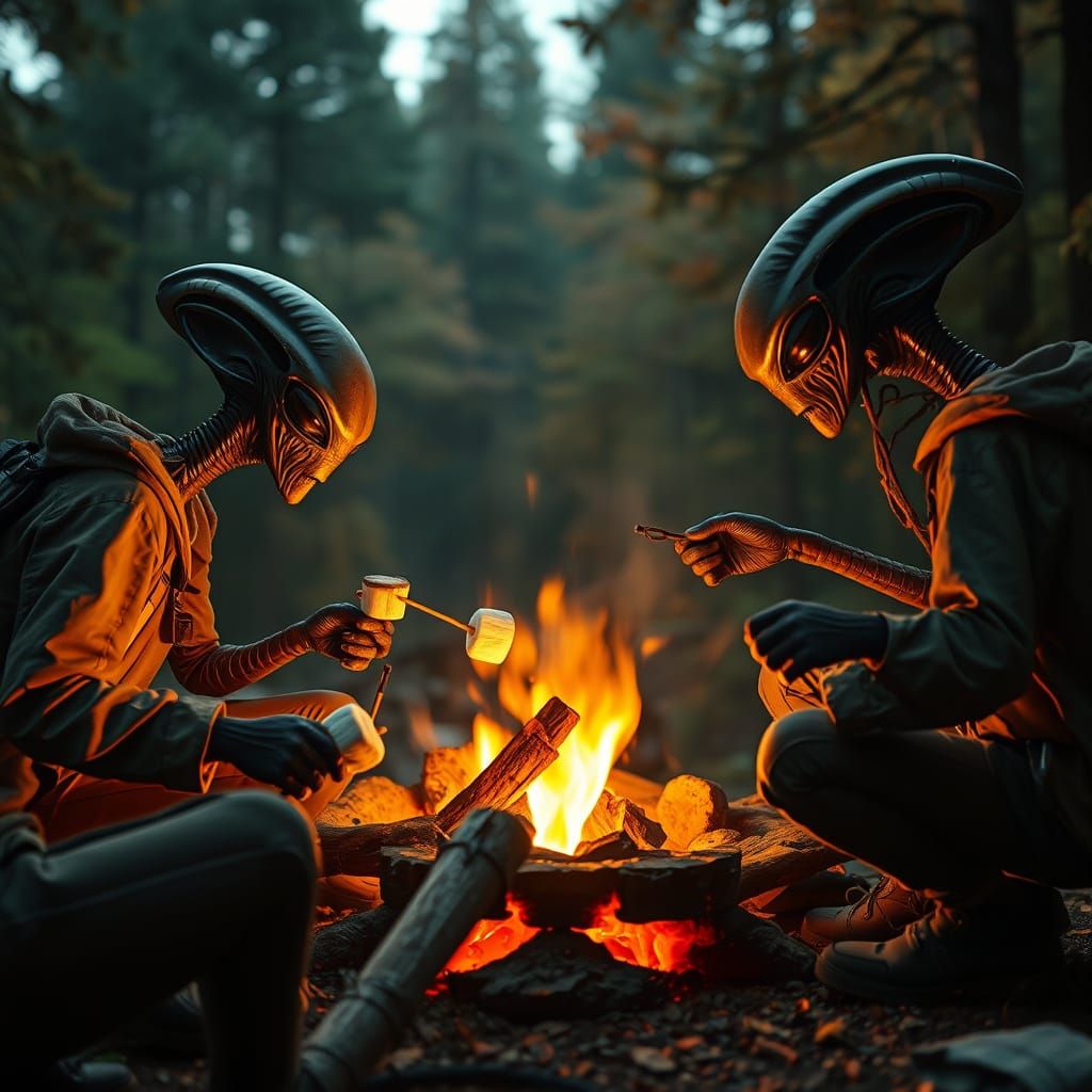 Aliens Camping in Forest: Cinematic Photography