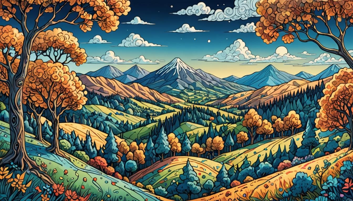 Whimsical Doodle Art Landscape in Miyazaki Style