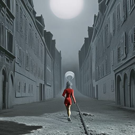 1960s Town Under Alien Invasion, Horror Illustration
