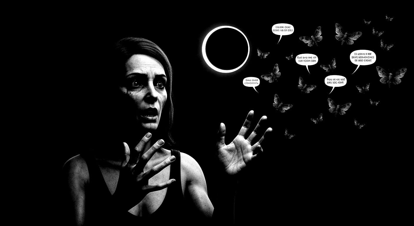 Unstable Woman Speaks to Moths Under Dark Eclipse