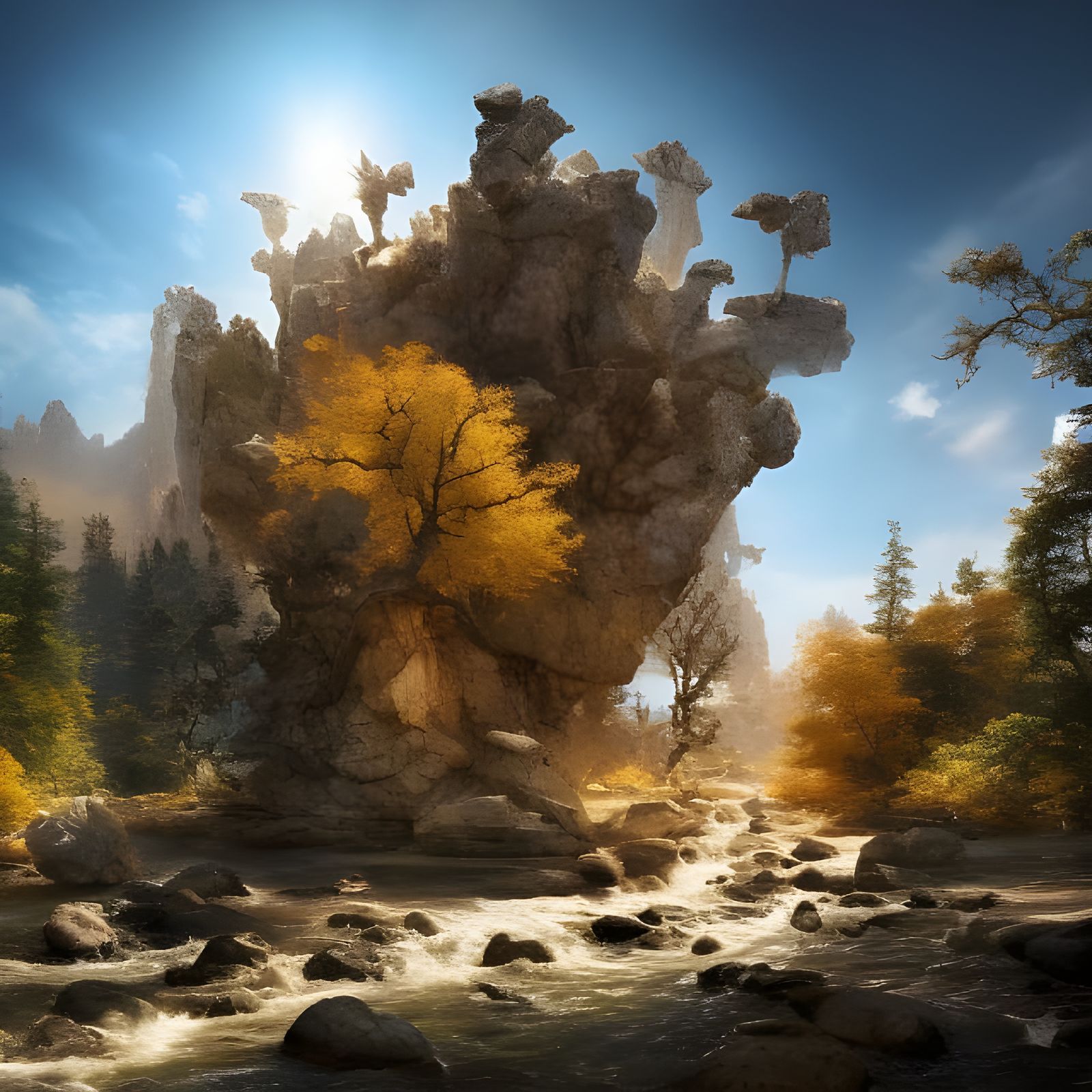 Abstract River Rock with Magical Light Effects