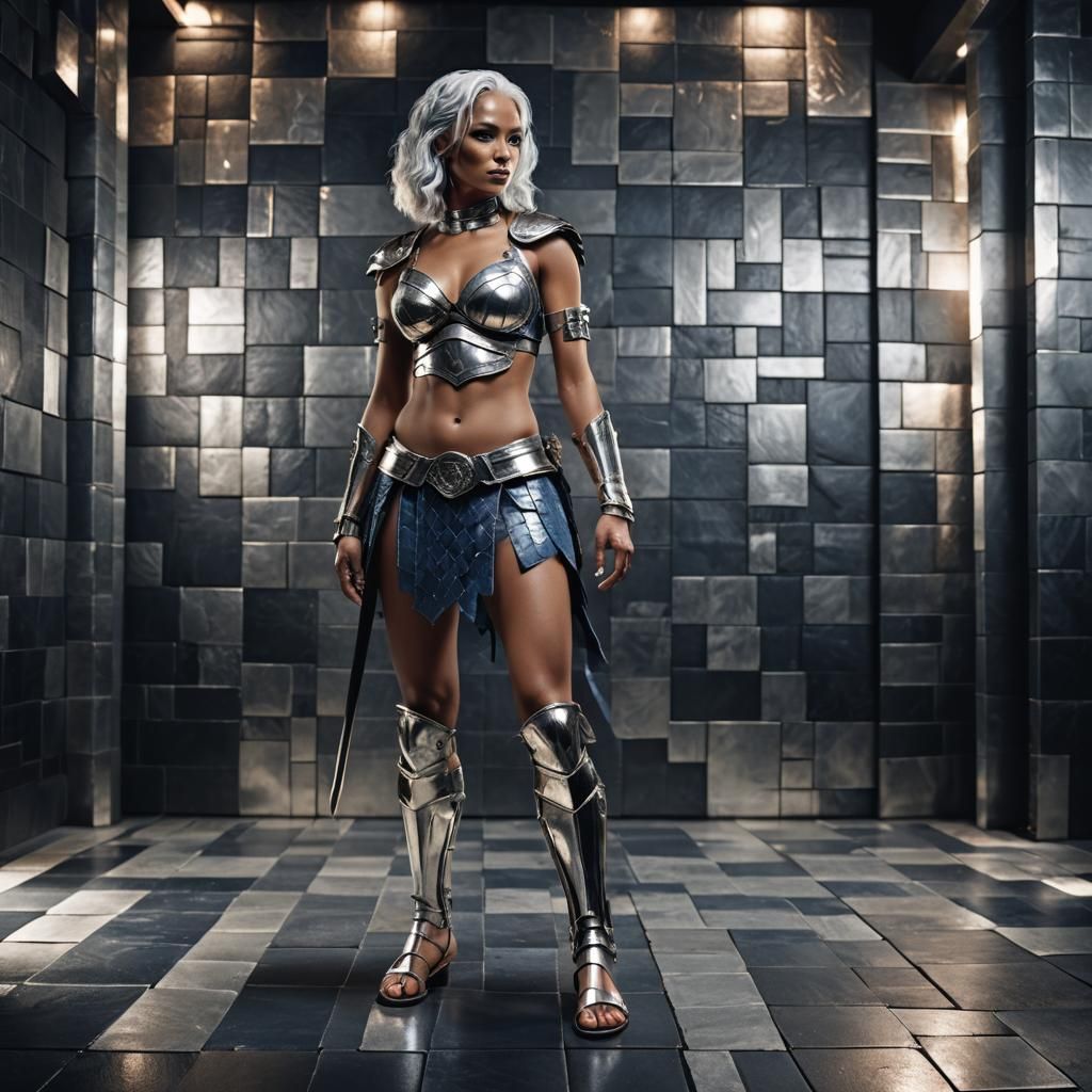 Blue-Skinned Woman in Silver Bikini, Digital Art