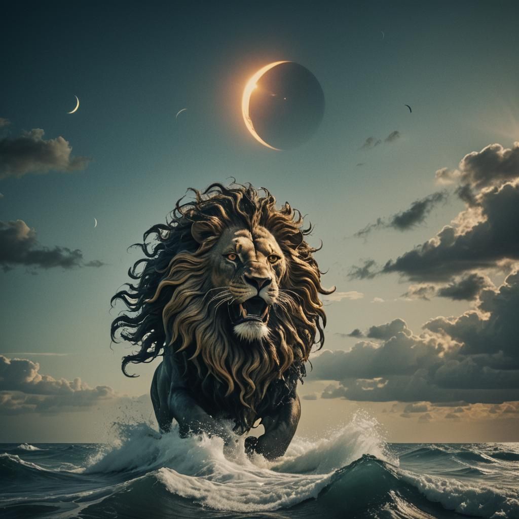 Surreal Ocean Lion in Dali Style Eclipse