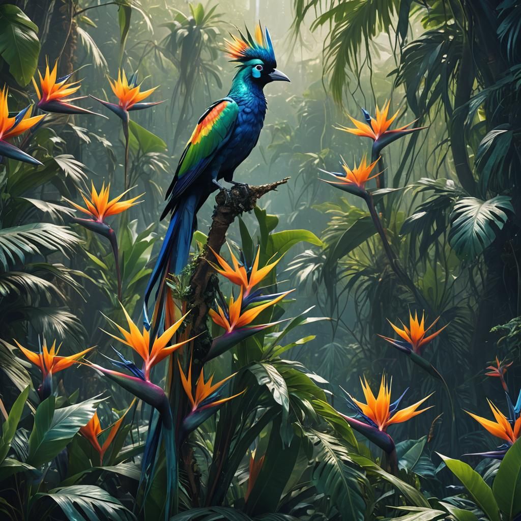 Majestic Bird of Paradise in Digital Matte Painting