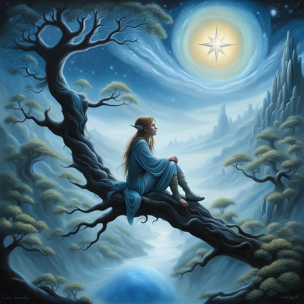Dreaming Elf in Ethereal Starry Landscape