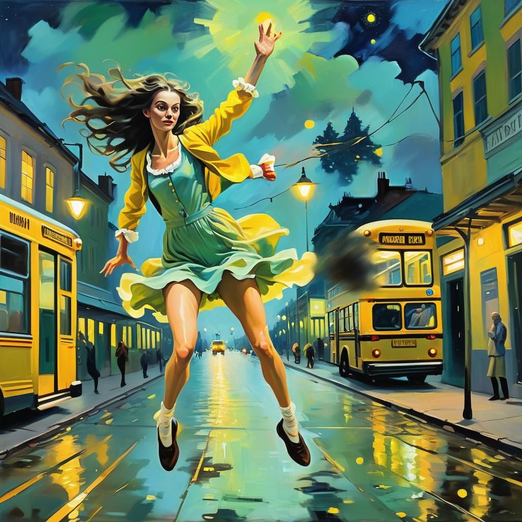 Acrobat's Bioluminescent Leap: Expressionist Oil Painting