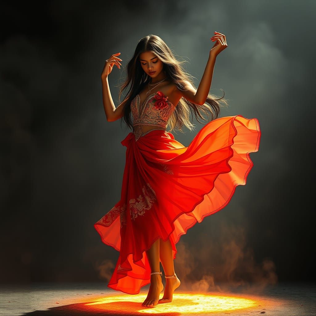 Uttar Pradesh Woman Dancing in Roses and Gold