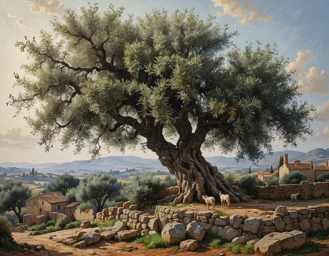 Mediterranean Olive Tree Overlooking Serene River
