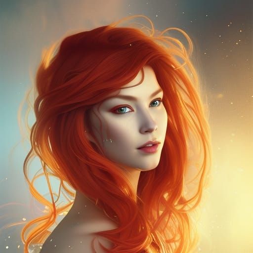 Red-Haired Koi Girl Portrait in Hyperdetailed Style