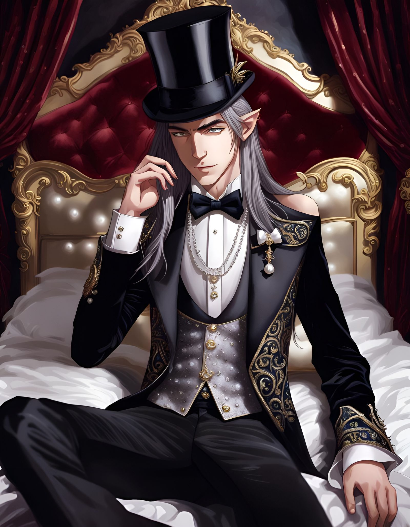 Erotic Elven Emperor Portrait in Anime Style