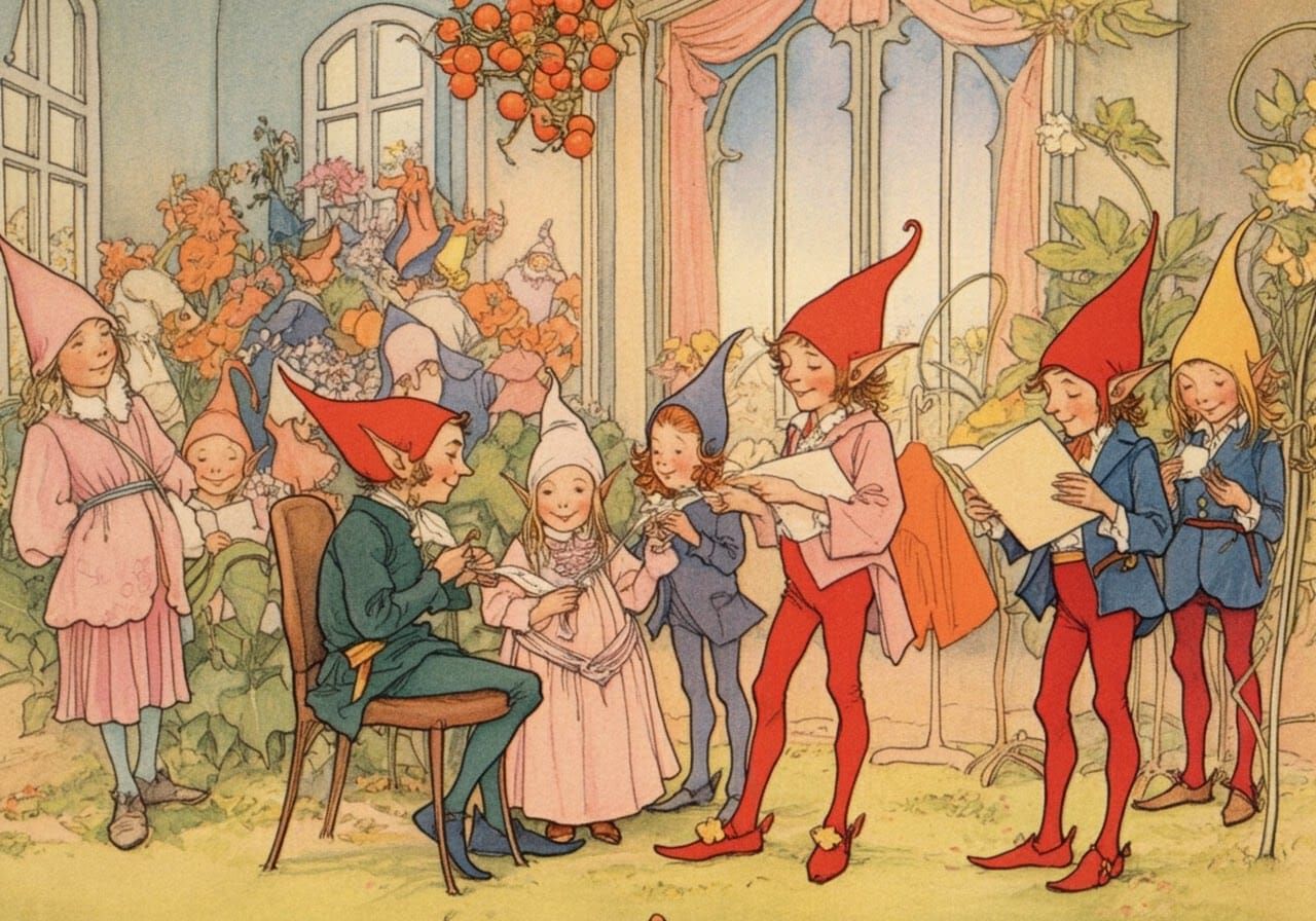 Flower Elf Fashion Show in Storybook Illustration Style