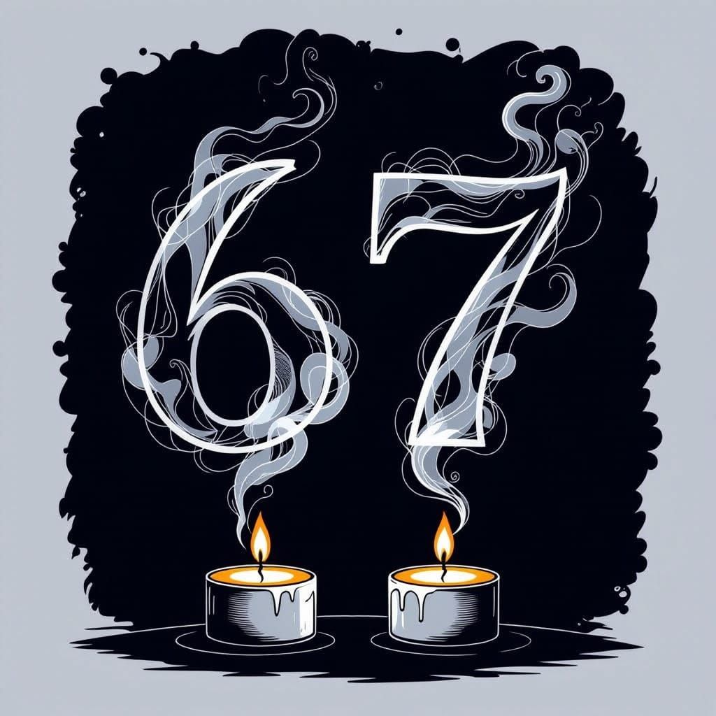 Vector Art "67" Formed by Candle Smoke on Black Background