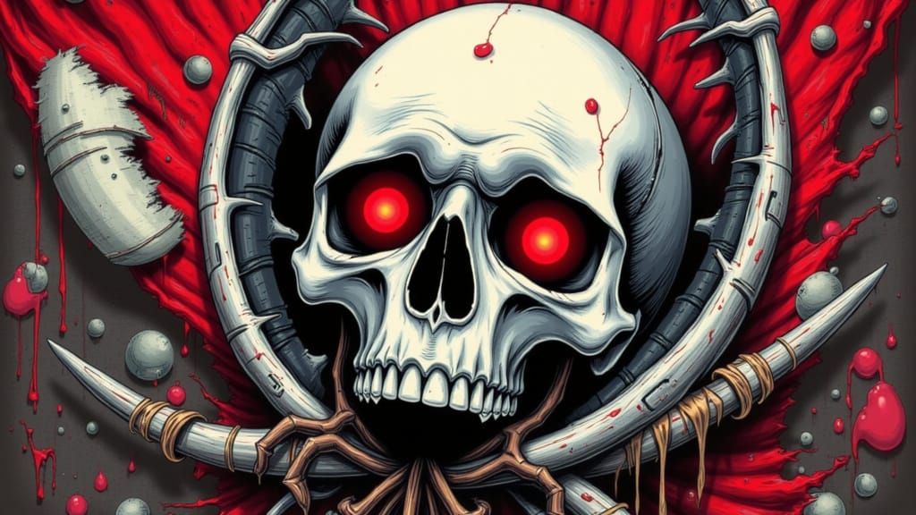 Skull and Jolly Roger Tattoo Design with Red Eyes