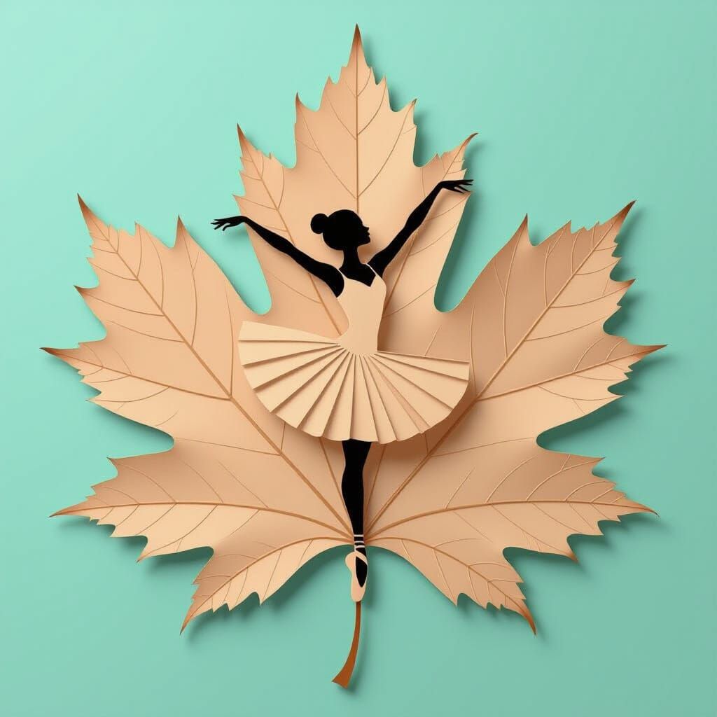 Ballerina Dancer Silhouette Carved into Maple Leaf