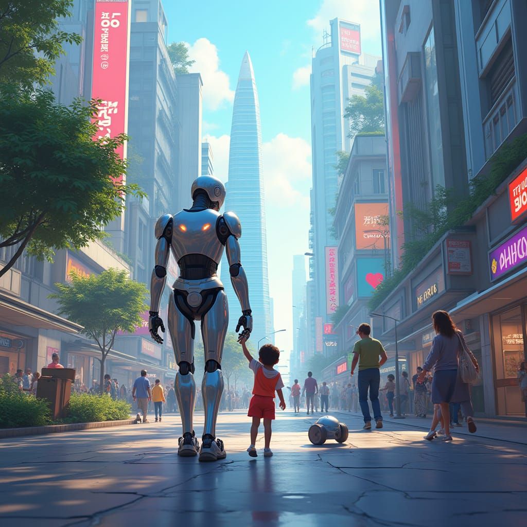 Hyper-Realistic Futuristic Cityscape with Humans and Robots ...