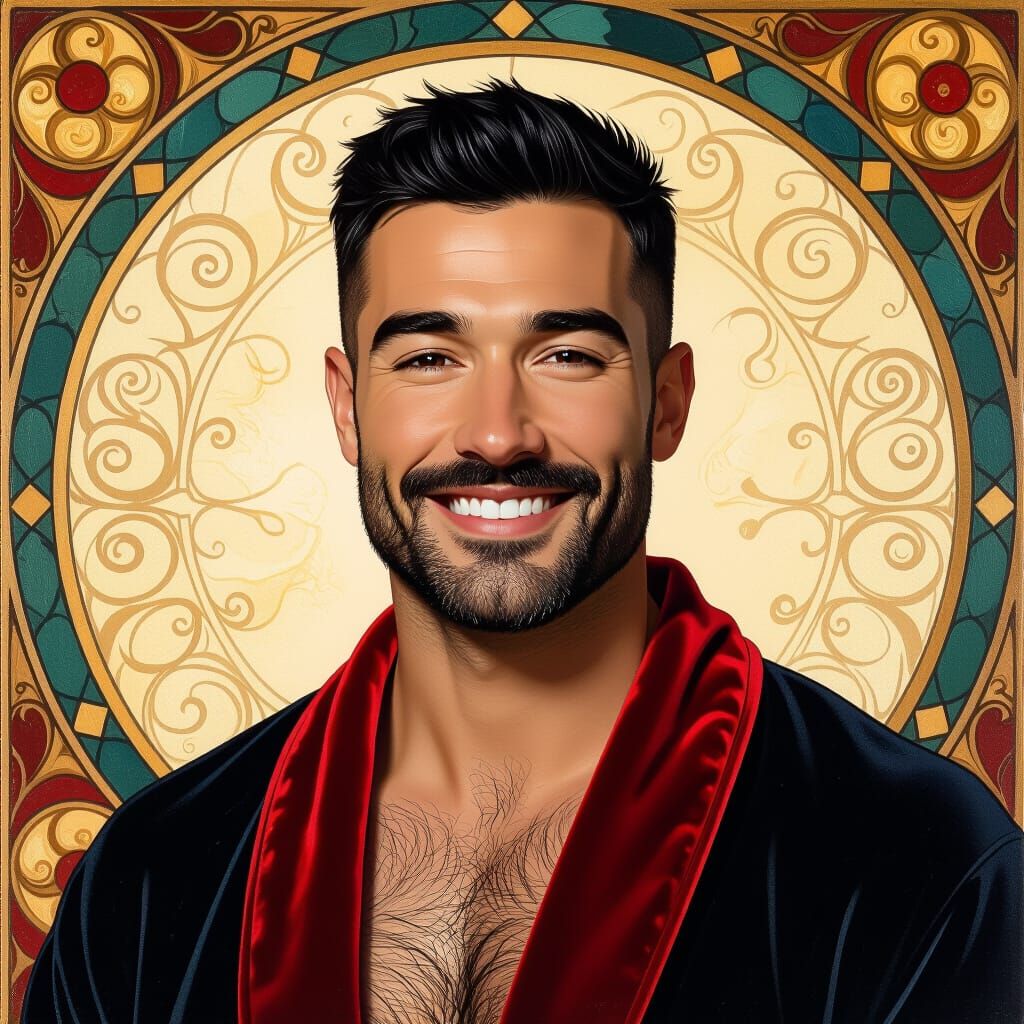 Handsome Man in Velvet Robe as Impasto Oil Painting