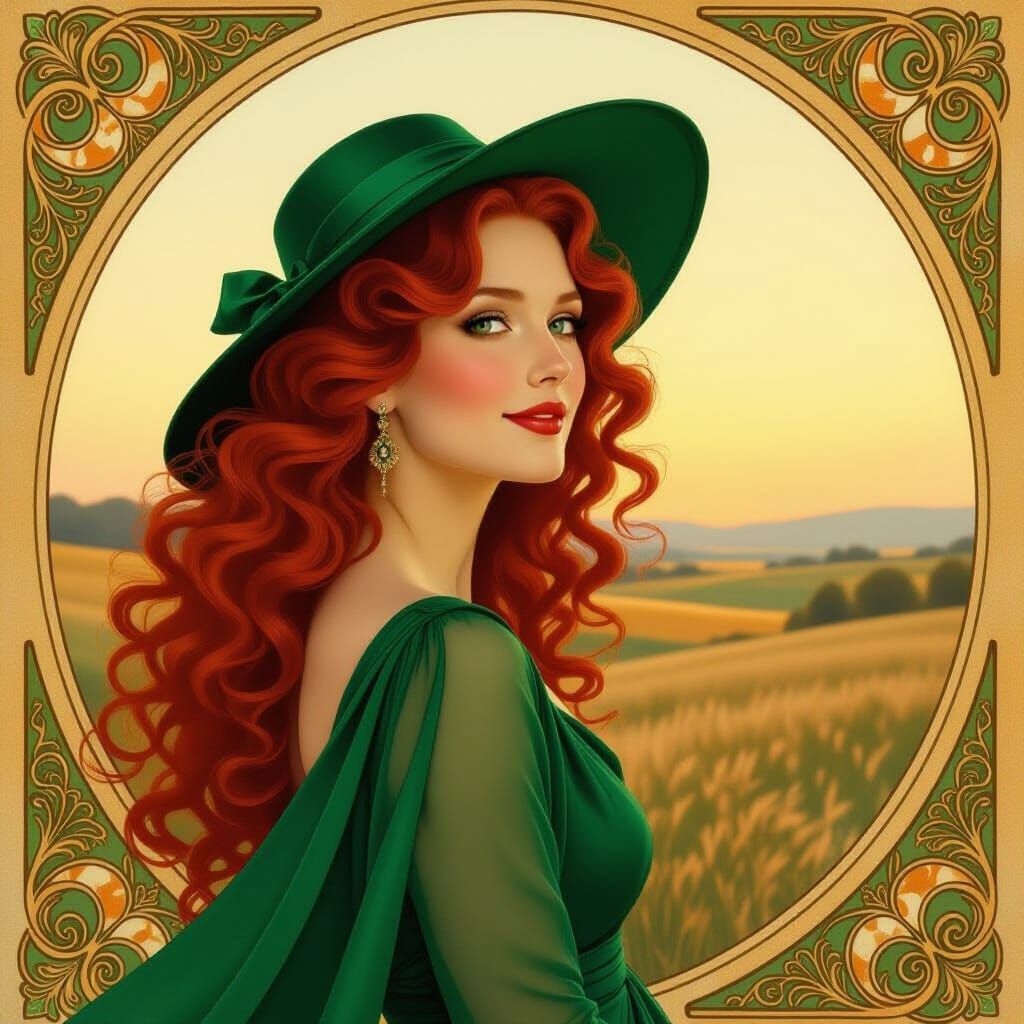 Elegant Woman with Red Hair in Art Nouveau Style