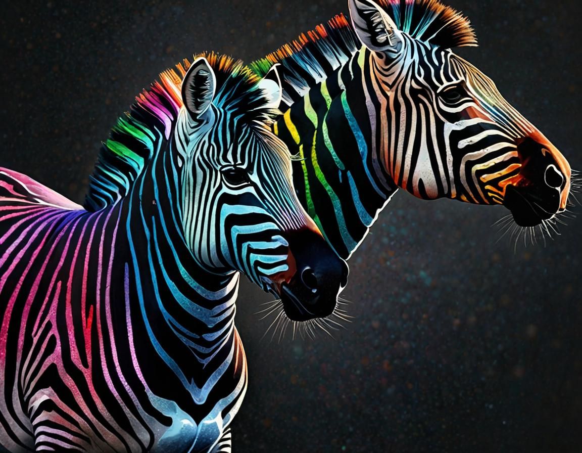 Zebra in Pointillist Grunge Style with Rainbow Sheen