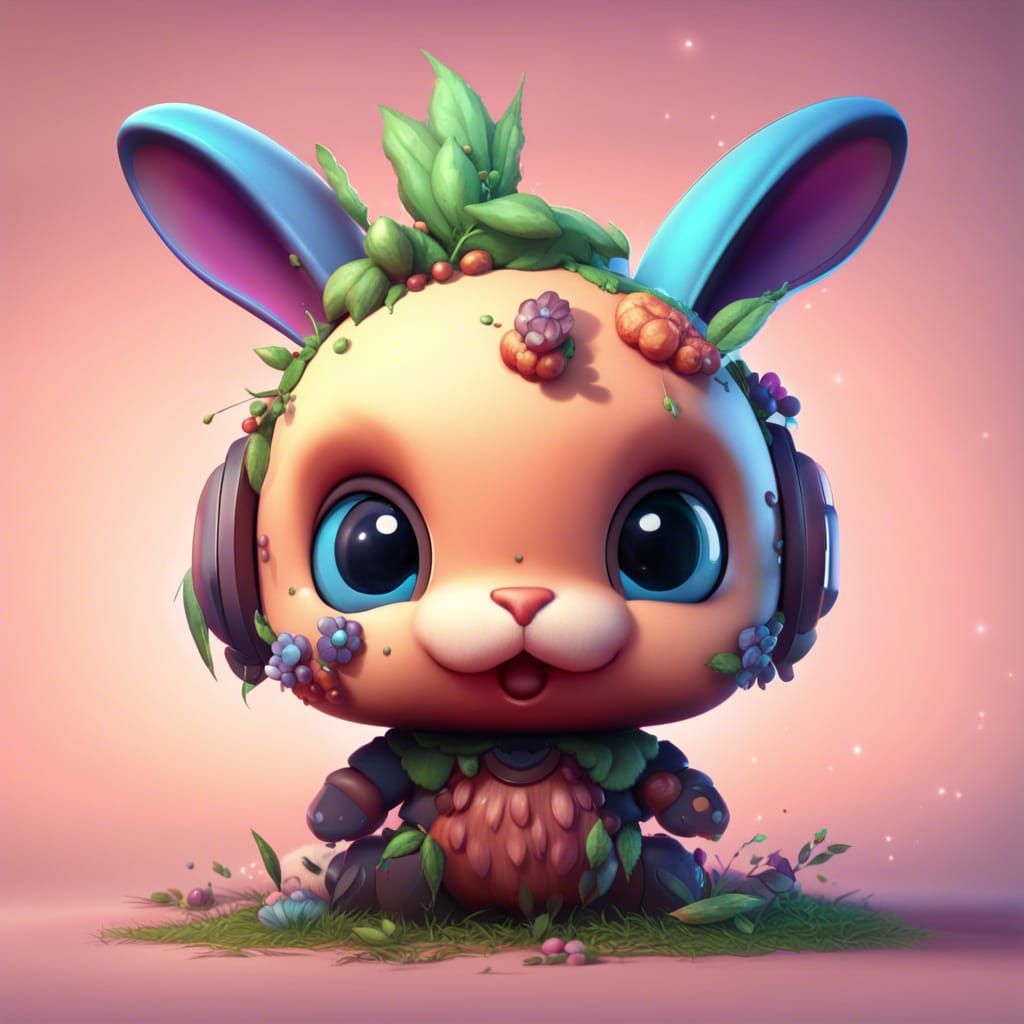 Cute 16-bit Bunny Logo in Digital Matte Painting Style