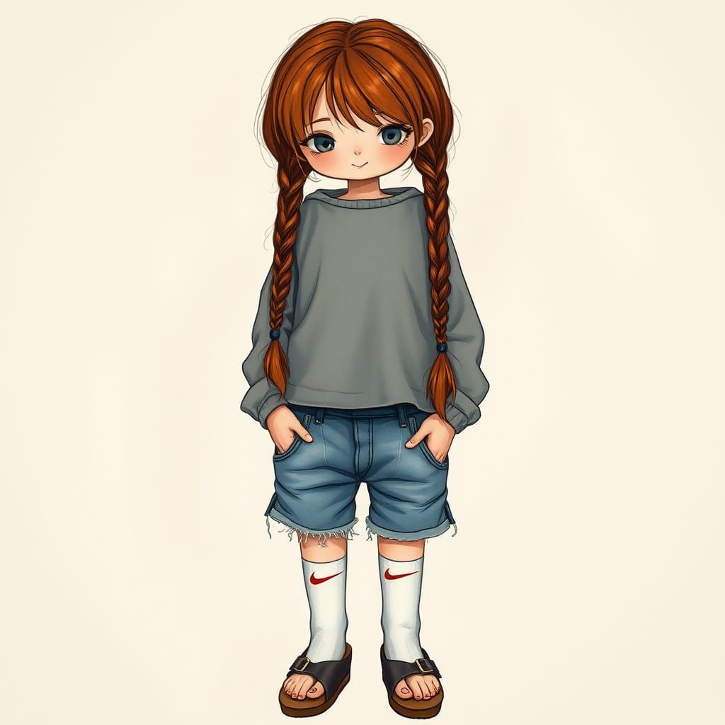 Girl with Braids in Folk-Bohemian Style