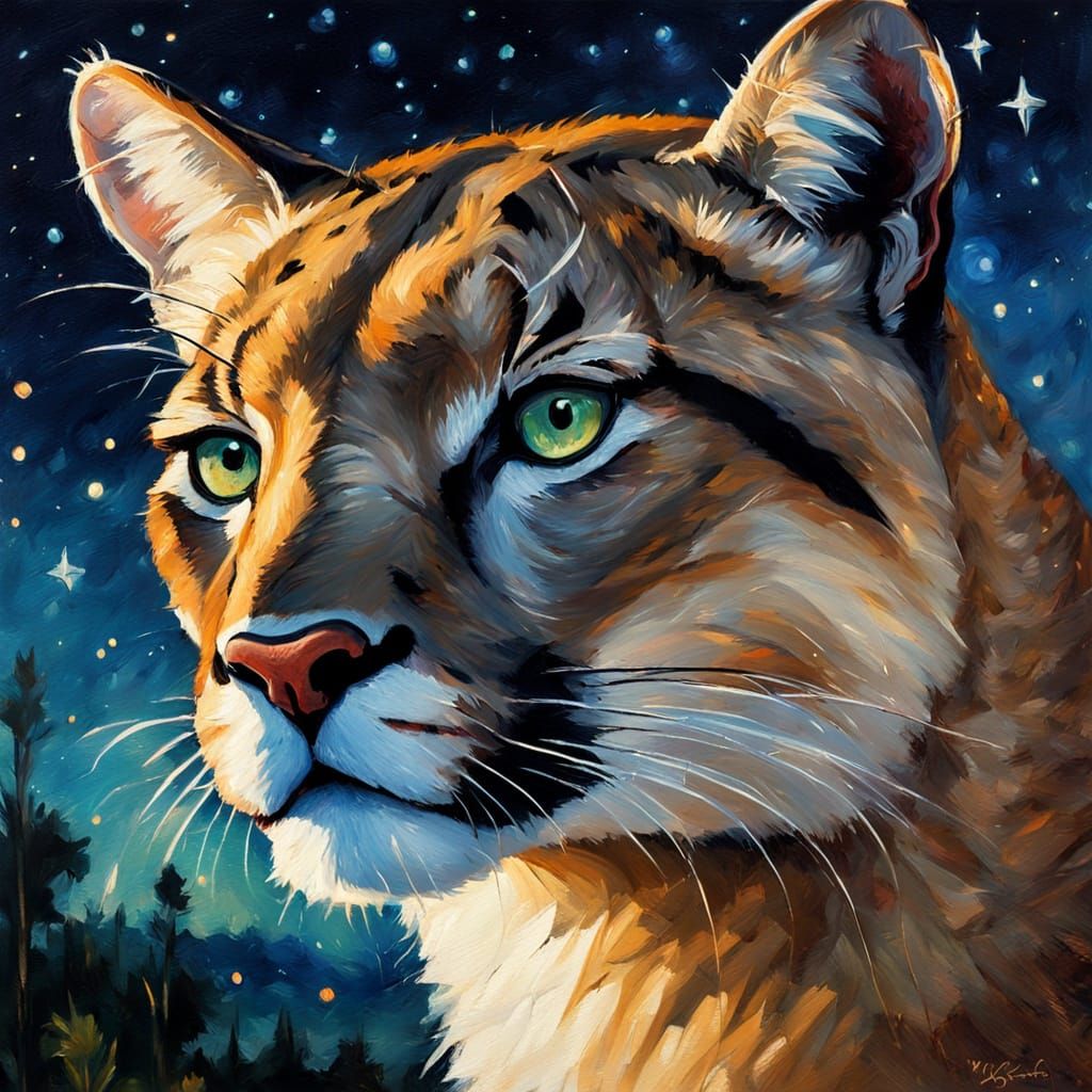 Puma Contemplates the Southern Cross in a Warm Impressionist...