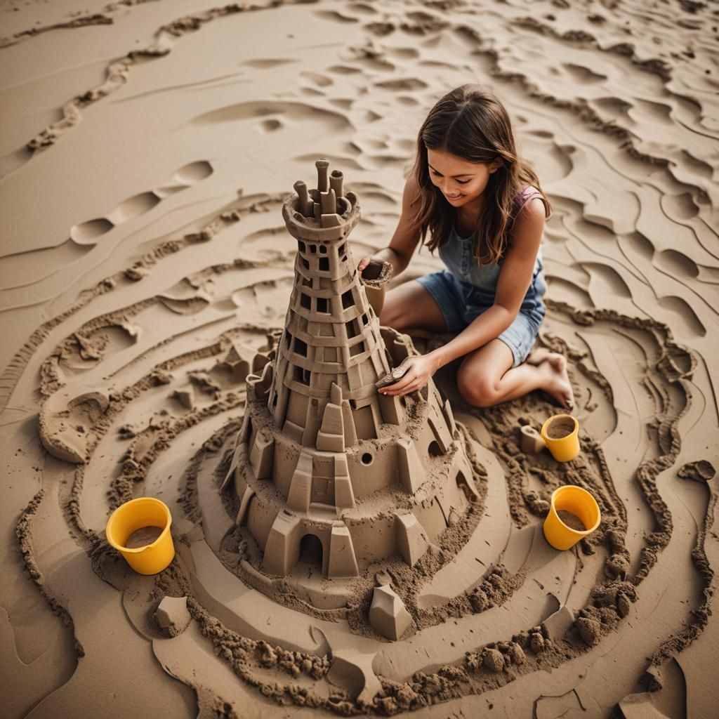 Giraffe Sandcastle: Beach Photography with Bokeh