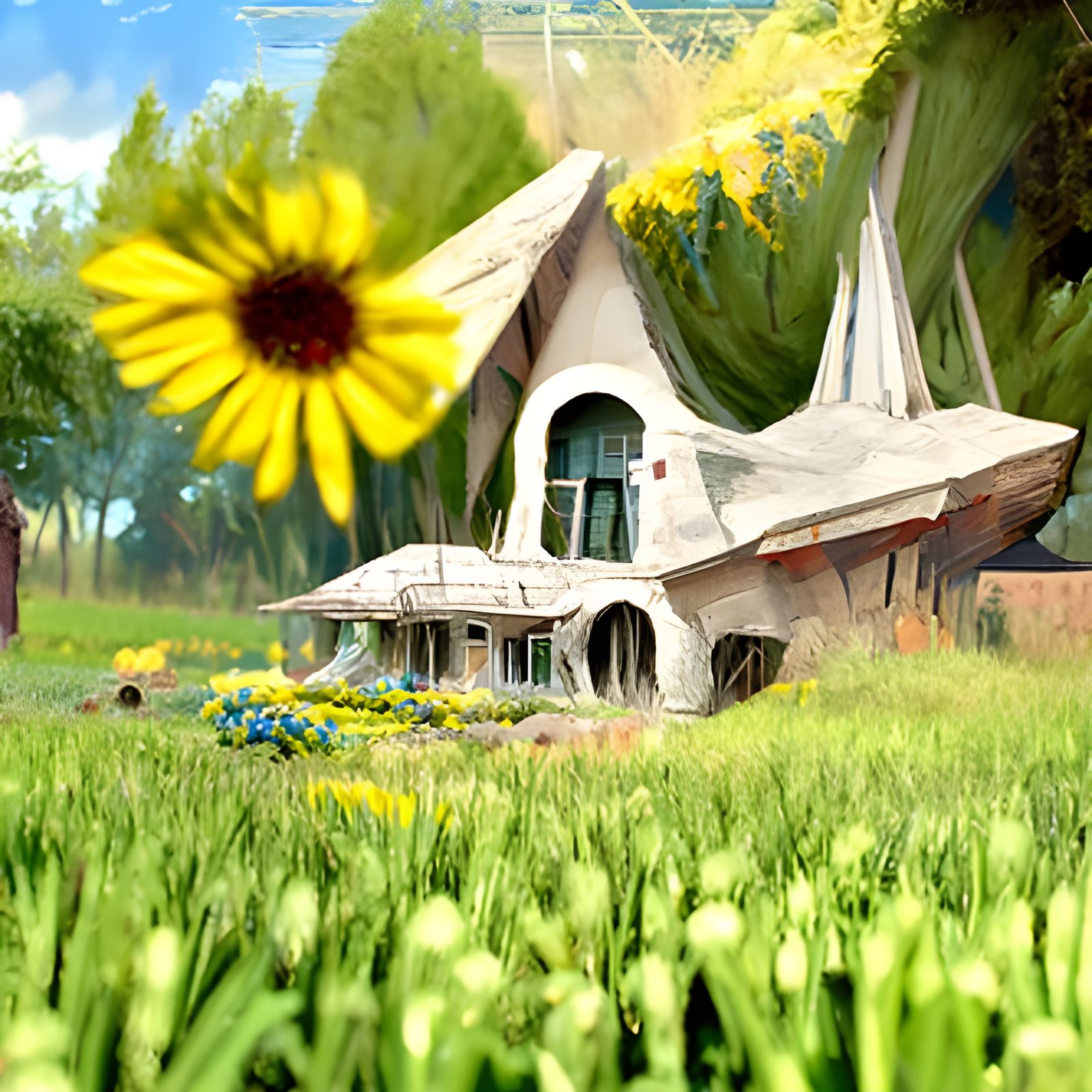 Art Deco House in Hyperdetailed Flower Field