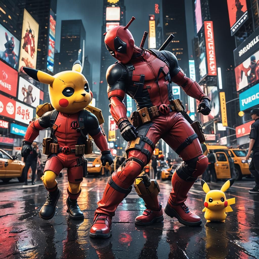 Deadpool and Pikachu Arrest Mario: Anime 3D Art