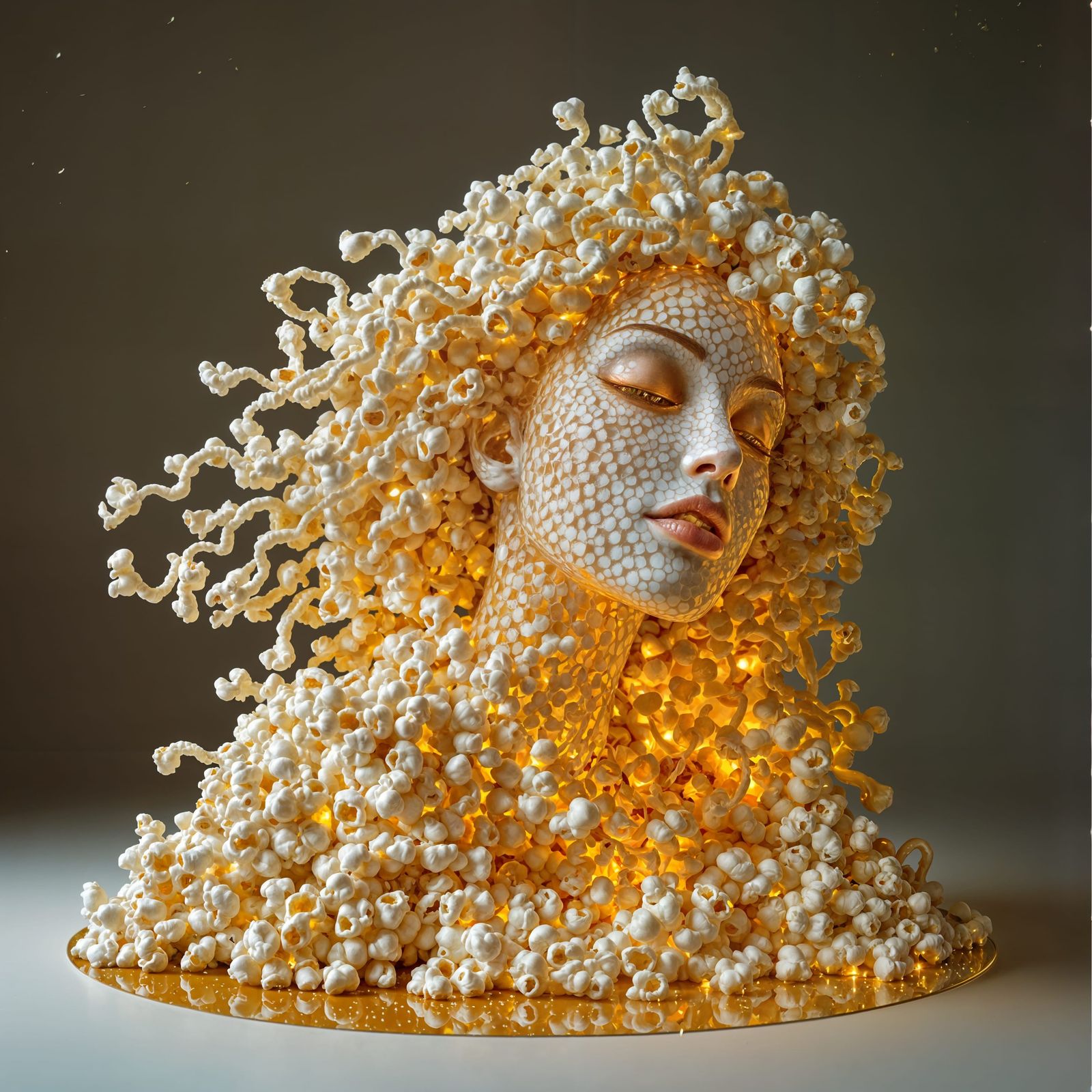 Surreal Popcorn Sculpture of a Woman