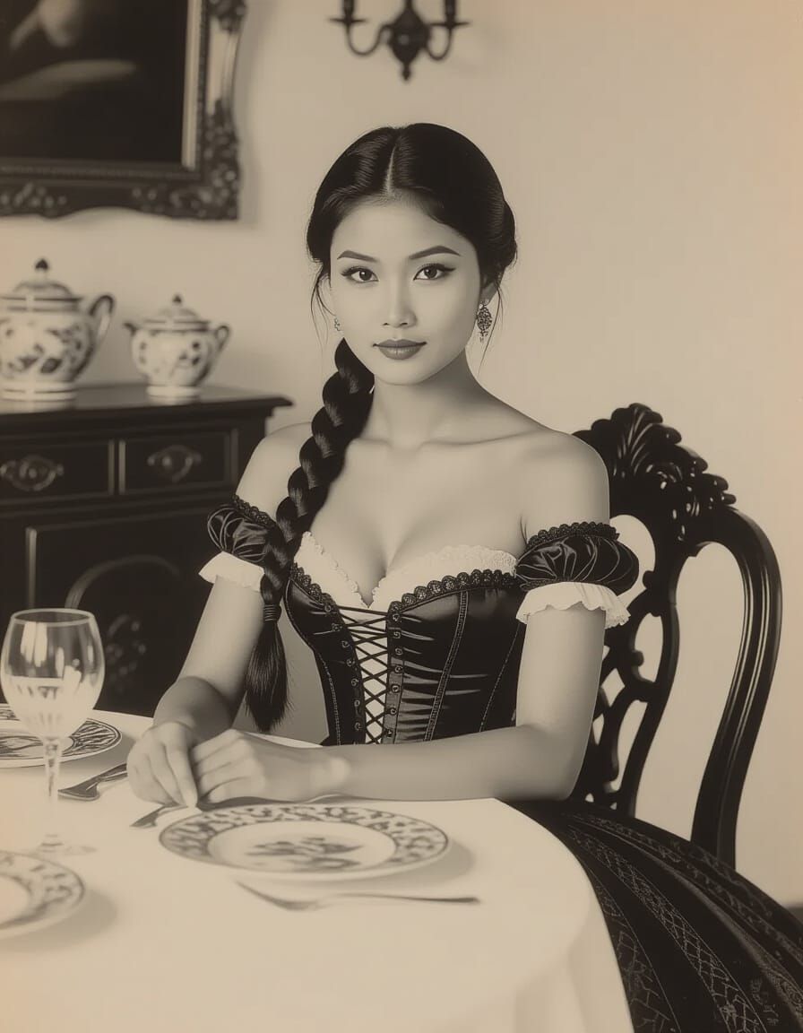 Vintage Sepia Photograph of Indonesian Woman