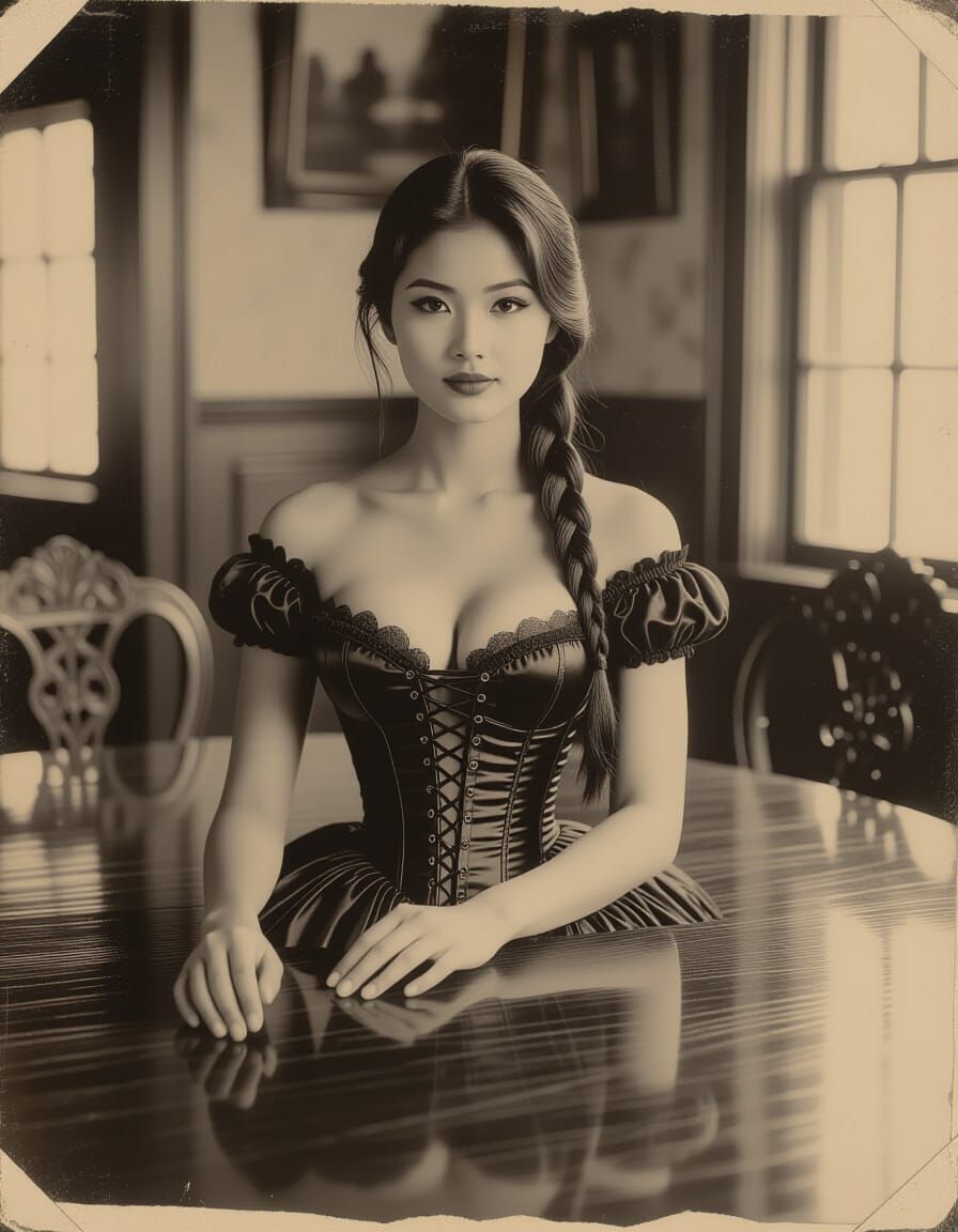 Vintage Sepia Portrait of Indonesian Woman in Gothic Corset