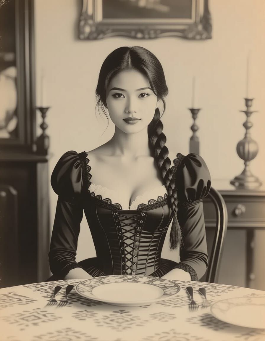 Vintage Sepia Portrait of Indonesian Woman in Corset