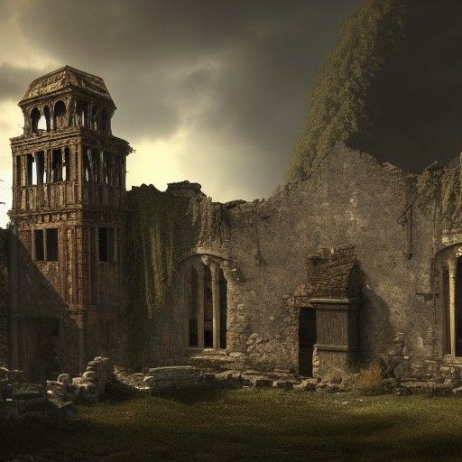 Dark Medieval Ruins Portrait in Maximalist Style