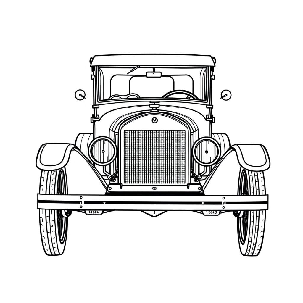 Vintage Model T Ford Minimalist Line Drawing