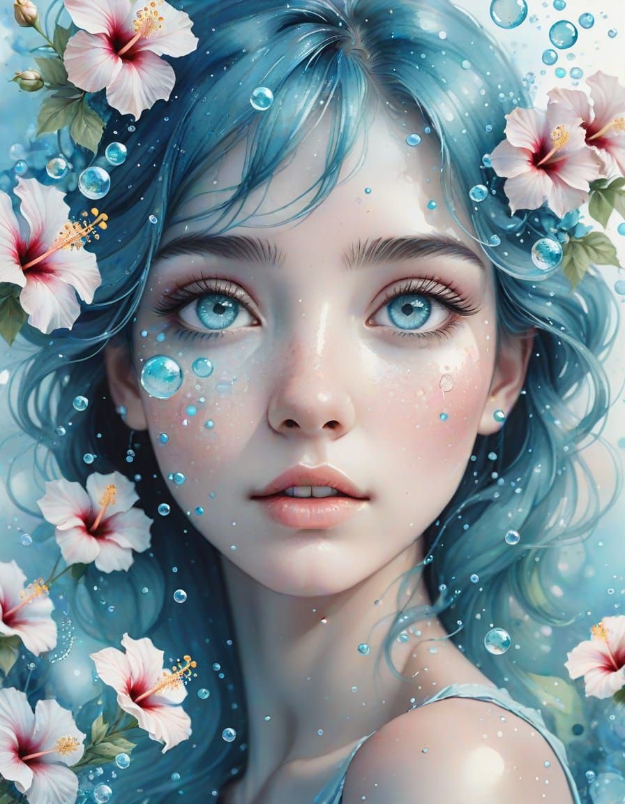 Sparkling Aquamarine Eyes in Watercolor Splash Art