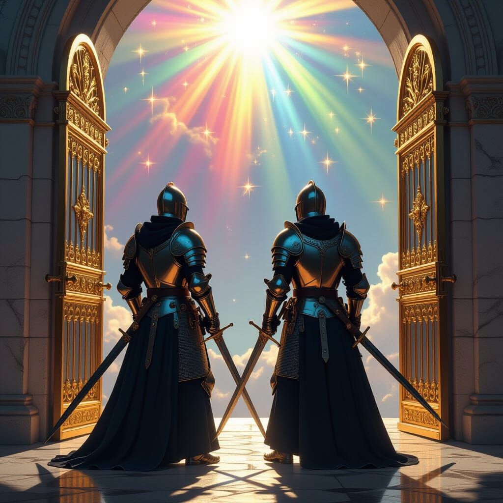 Knights Templar Guarding Celestial Gates of Heaven